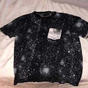 paint splattered T-shirt